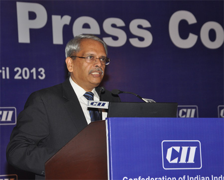 Mr S Gopalakrishnan, President, CII & Co-Founder and Executive Co-Chairman, Infosys Limited addressing the media at his first Press Conference held on 15 April, 2013 at New Delhi.